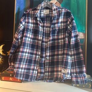 Tilley’s Women’s Navy and White Cabin Plaid Shirt Size L